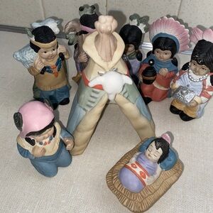 Vintage Artmark Native American Indian Porcelain Nativity Set W/Tepee  8 Pc 1995